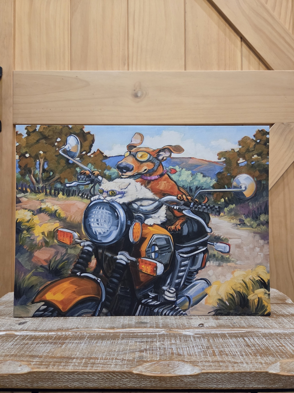 Have Dog Will Travel By CR Townsend Motorcycle Canvas Print | 16" × 12"